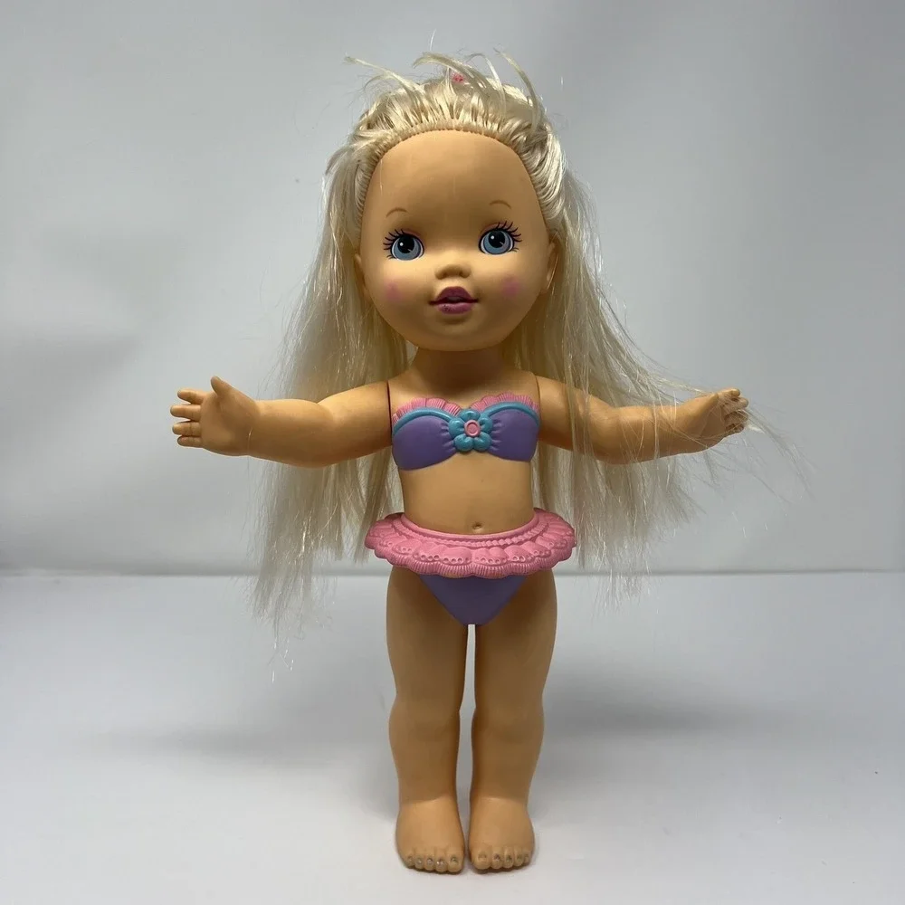 Vintage Hasbro Makeup Beauty Doll Blonde Hair Blue Eyes 12'' in Purple Swimsuit*